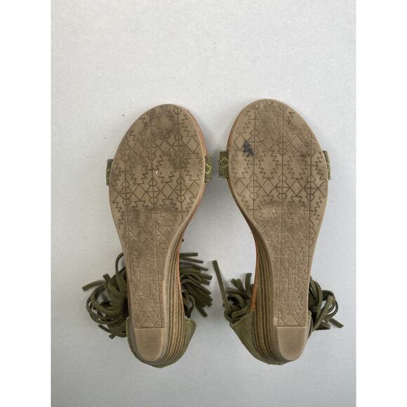 Minnetonka Womens Wedge Sandals Size 7 Green Suede Fringe Western Festival - Picture 8 of 12